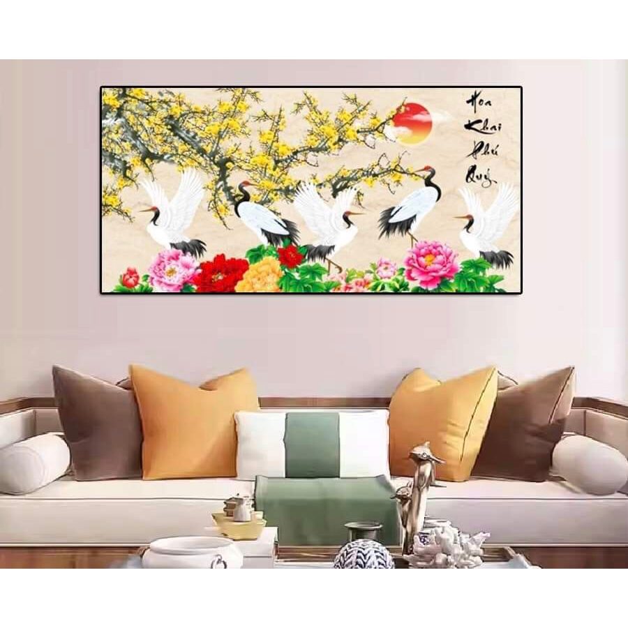 Tranh đính đá Hoa Khai Phú Quý, tranh chưa gắn đá