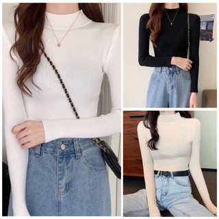 Áo len tăm cổ 3 phân siêu mềm mịn🍀áo len cổ lọ trơn dáng ôm body dễ thương