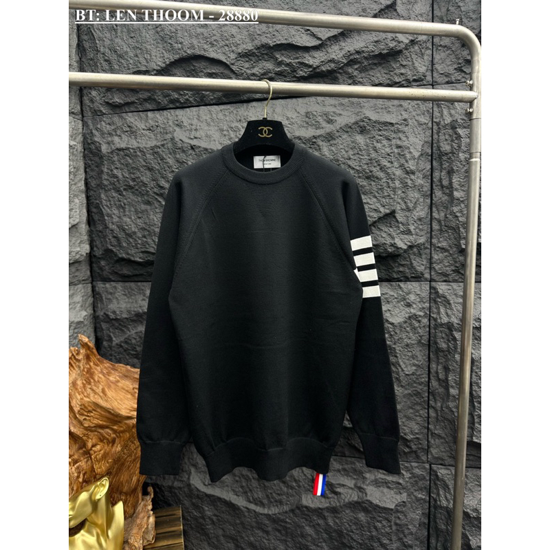 Áo len nam kẻ 3 vạch trắng thom đơn giản,áo len nam thom sọc đen trắng cao cấp