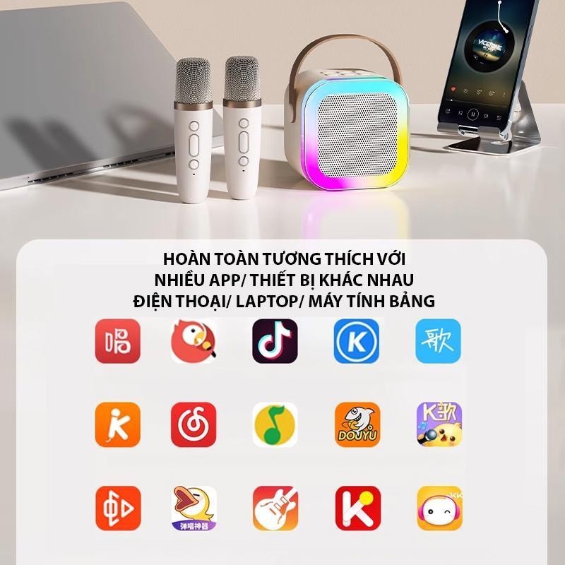 Bộ Loa Bluetooth + 2 Mic Không Dây Mini Hát Karaoke Tại Nhà K12, Có Thể Thay Đổi Giọng, Dễ Sử Dụng , (ms 02)