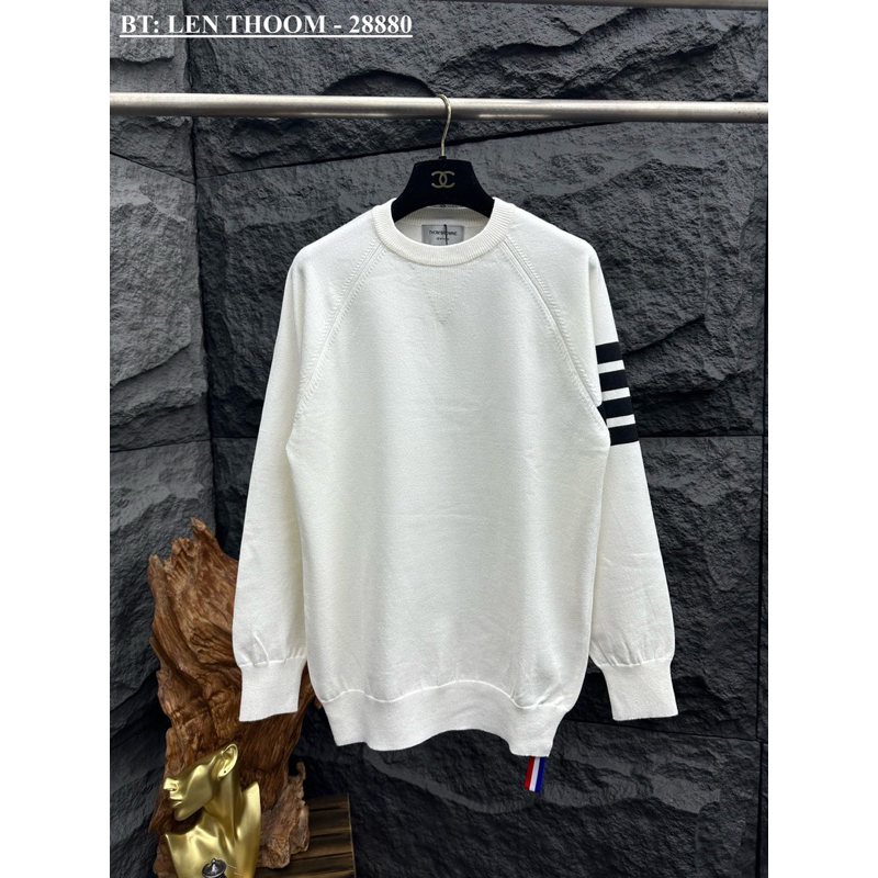 Áo len nam kẻ 3 vạch trắng thom đơn giản,áo len nam thom sọc đen trắng cao cấp