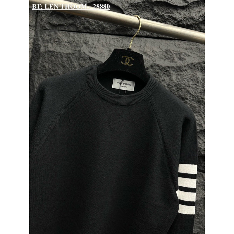 Áo len nam kẻ 3 vạch trắng thom đơn giản,áo len nam thom sọc đen trắng cao cấp