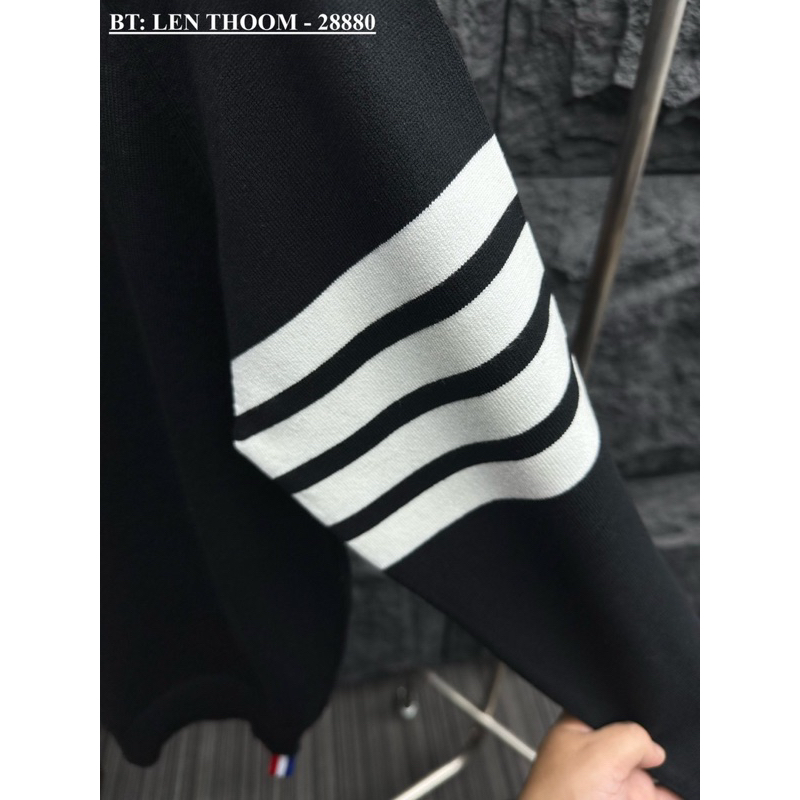 Áo len nam kẻ 3 vạch trắng thom đơn giản,áo len nam thom sọc đen trắng cao cấp