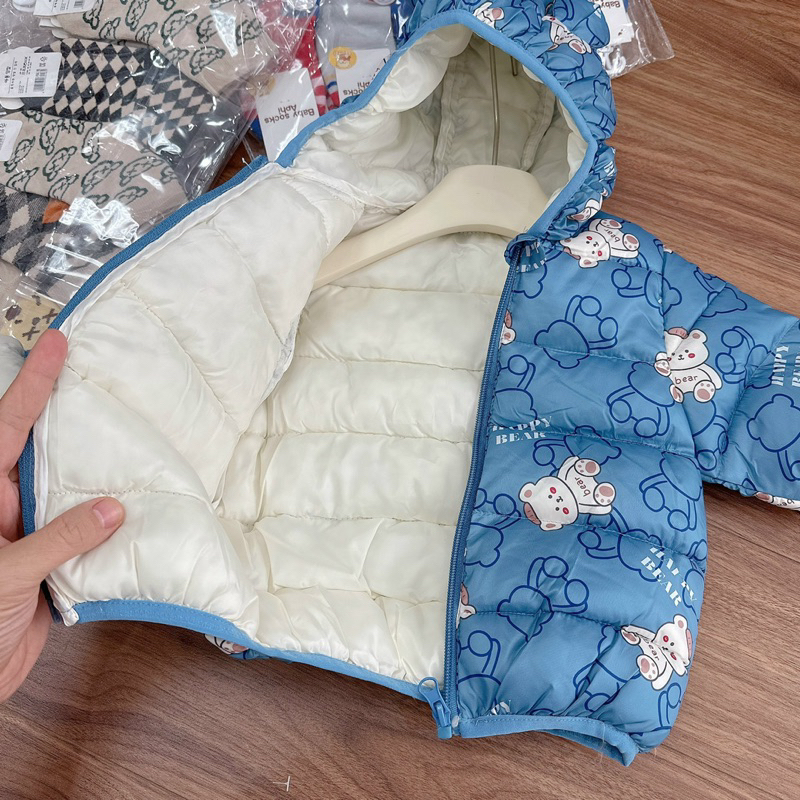 Áo phao họa tiết tai gấu 2023 cho bé