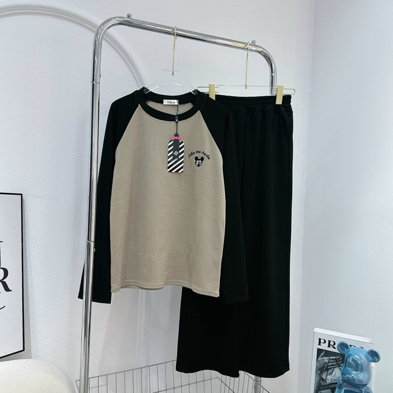 BỘ MICKY TĂM NHUNG THÂN NÂU TAY PHỐI ĐEN