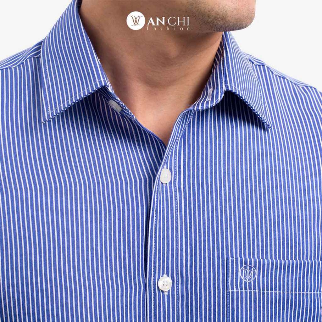 Áo sơ mi dài tay trung niên nam ANCHI hoạ tiết kẻ sọc form regular vải sợi tre - SMD011
