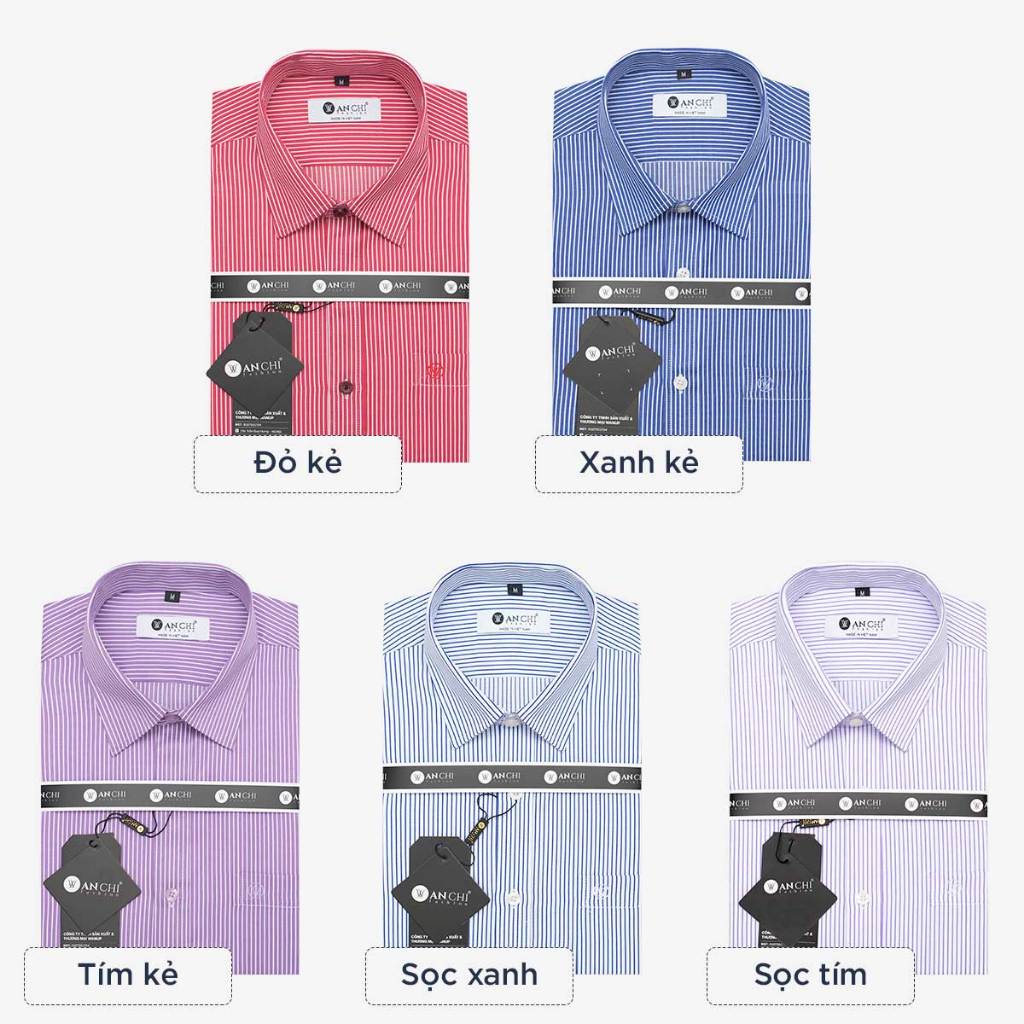 Áo Sơ Mi Nam Dài Tay Trung Niên ANCHI Hoạ Tiết Trắng Sọc Xanh Vải Sợi Tre Cao Cấp