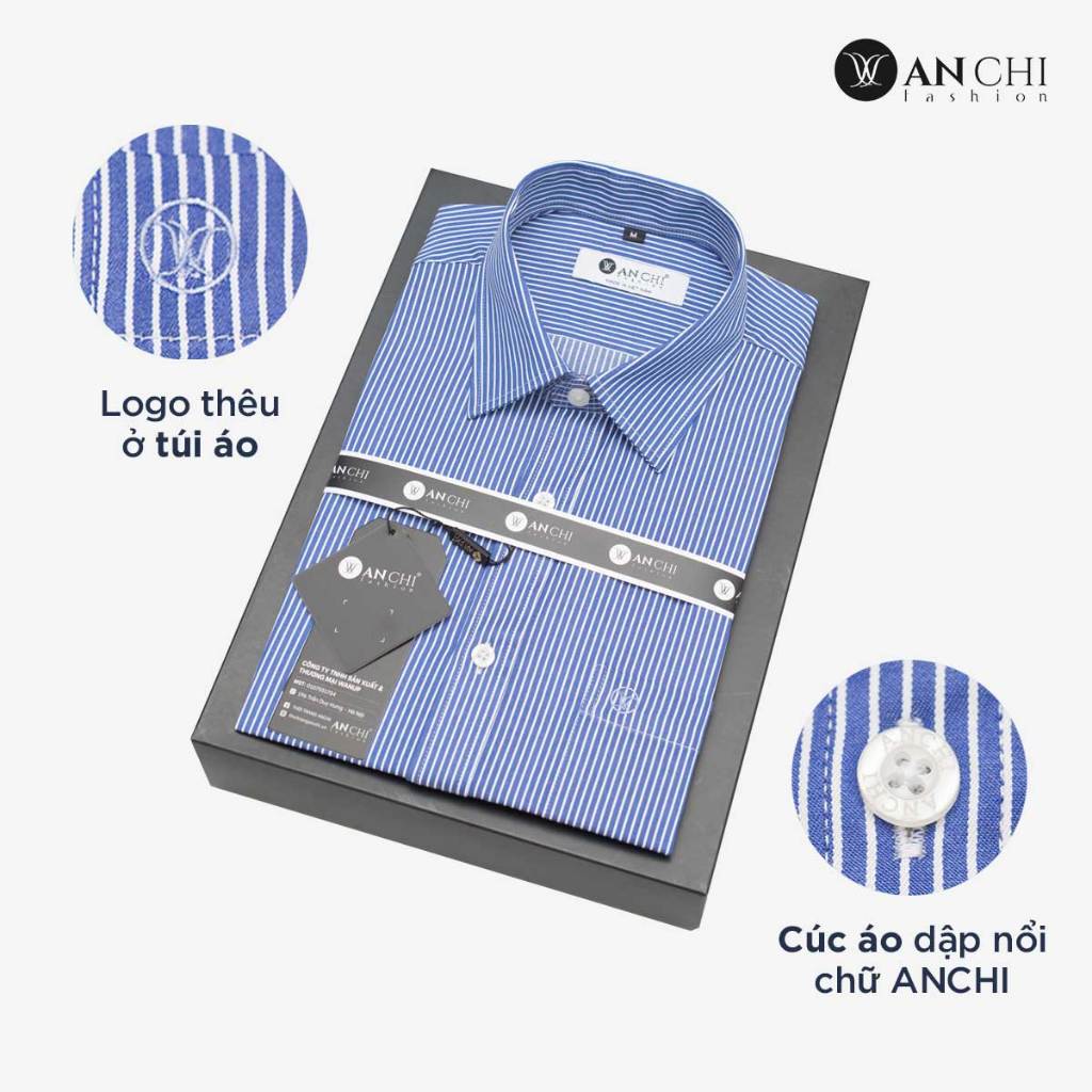 Áo sơ mi dài tay trung niên nam ANCHI hoạ tiết kẻ sọc form regular vải sợi tre - SMD011