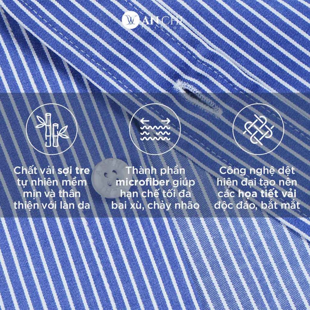 Áo sơ mi dài tay trung niên nam ANCHI hoạ tiết kẻ sọc form regular vải sợi tre - SMD011