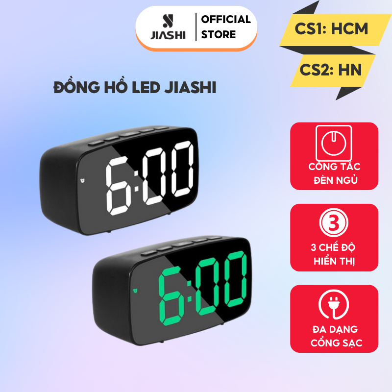 Đồng hồ báo thức đèn LED JIASHI tích hợp gương điều khiển giọng nói, 3 chế độ hiển thị, 2 chế độ sạc -  DHL01