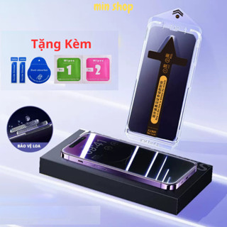 Kính cường lực iphone chống nhìn trộm tự lấy bụi có khung dán,có bảo vệ màng loa cho 11 12 13 14 Pro max 15Promax, xsmax