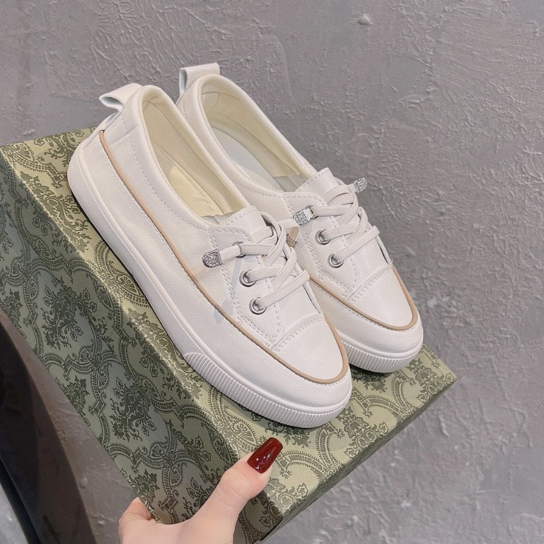 Giày Slip On, Giày Lười Nữ Giày Búp Bê Dáng Basic Đế Dẻo Buộc Dây Thời Trang M005