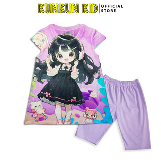 Quần áo bé gái kunkunkid in 3d hình Cô Gái Tóc Đen TDS1144- đồ bộ trẻ em size từ 10-60kg