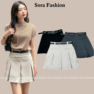Chân Váy Xếp Ly Ngắn Bigsize Kèm Đai Lưng Sora Fashion,Chân Váy Chữ A Dáng Ngắn Cạp Cao Chất Liệu Kaky 116