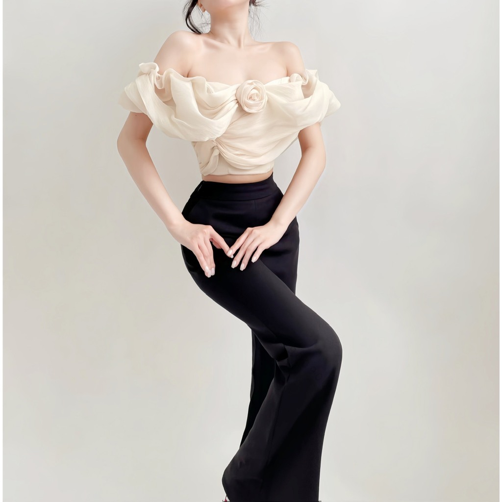 Áo Tay Bồng Croptop nữ Tantalizing, Áo Kiêur Dáng Ngắn ôm Body Đính Hoa Sang Chảnh - Rosy Top - V395