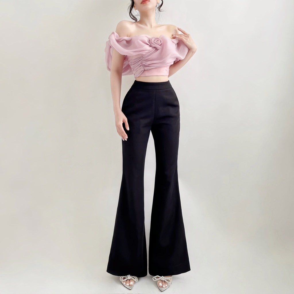 Áo Tay Bồng Croptop nữ Tantalizing, Áo Kiêur Dáng Ngắn ôm Body Đính Hoa Sang Chảnh - Rosy Top - V395