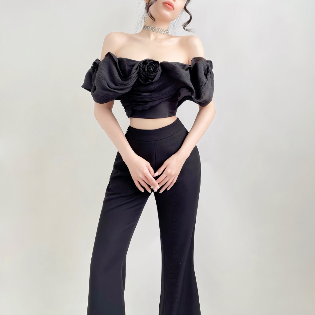 Áo Tay Bồng Croptop nữ Tantalizing, Áo Kiêur Dáng Ngắn ôm Body Đính Hoa Sang Chảnh - Rosy Top - V395