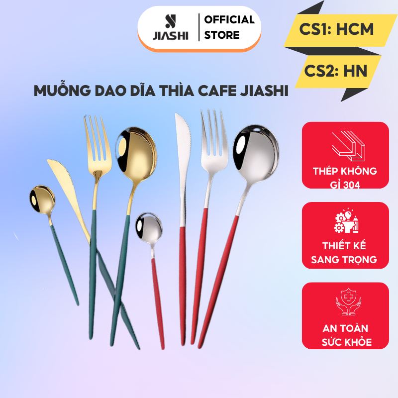 Muỗng dao dĩa thìa cafe Jiashi cá nhân, gia đình, văn phòng Inox 304 full màu MDD01