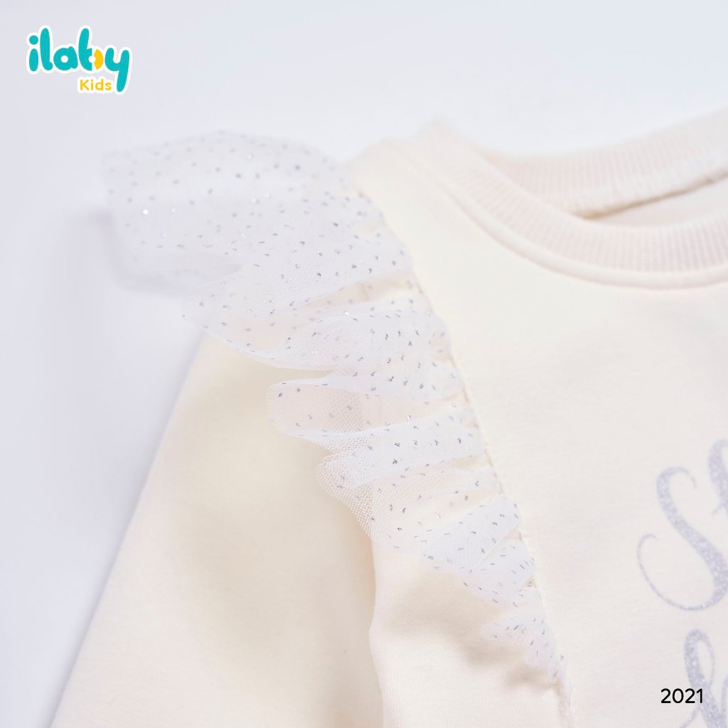 Váy nỉ cho bé gái ILABY phối lưới sequin chất liệu nỉ 2 màu cho bé 10-35kg