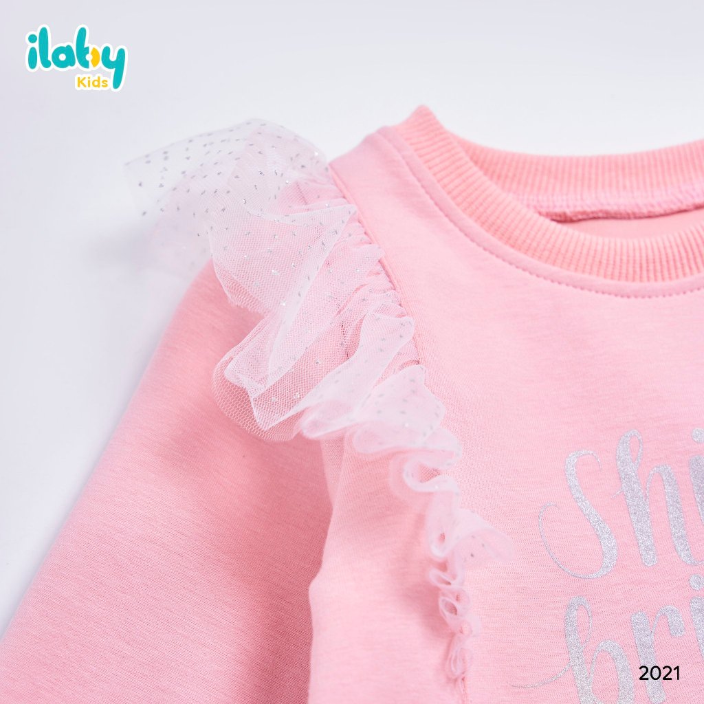 Váy nỉ cho bé gái ILABY phối lưới sequin chất liệu nỉ 2 màu cho bé 10-35kg