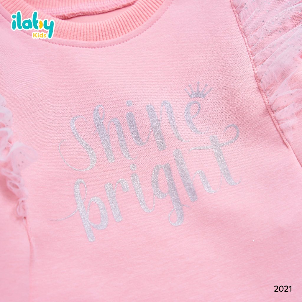 Váy nỉ cho bé gái ILABY phối lưới sequin chất liệu nỉ 2 màu cho bé 10-35kg