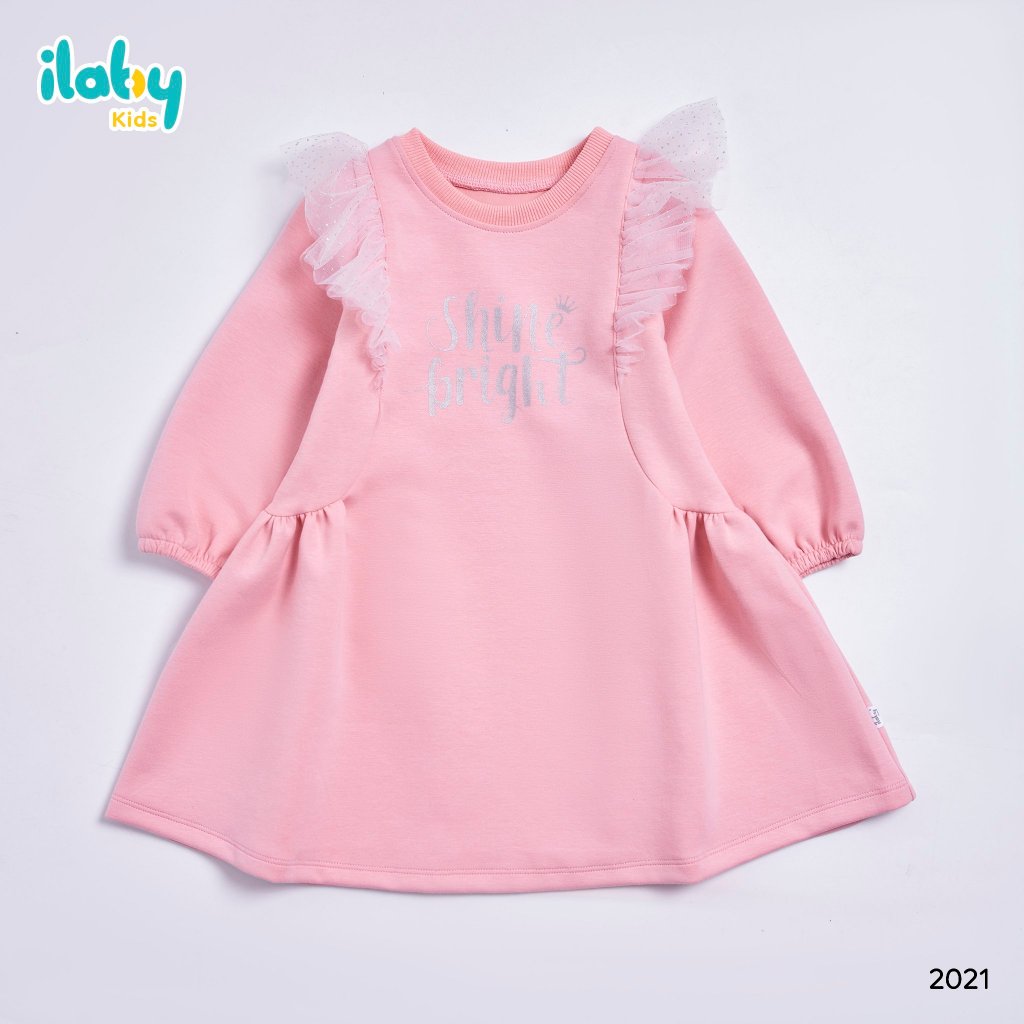 Váy nỉ cho bé gái ILABY phối lưới sequin chất liệu nỉ 2 màu cho bé 10-35kg