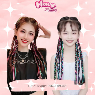 Tóc giả tết dây cột gồm 3 dây tết mix chun tóc