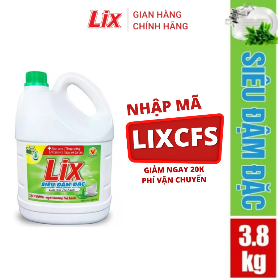 Nước rửa chén LIX siêu đậm đặc trà xanh 3.6kg NT360 làm sạch dầu mỡ không hại da tay - Lixco Việt Nam