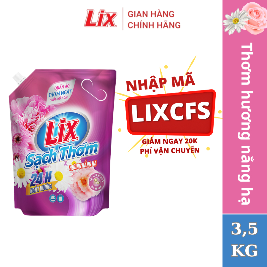 Nước giặt Lix sạch thơm hương nắng hạ 3.5kg TÚI N7303 và N7302 chứa hạt lưu hương thơm hơn - Lixco Việt Nam