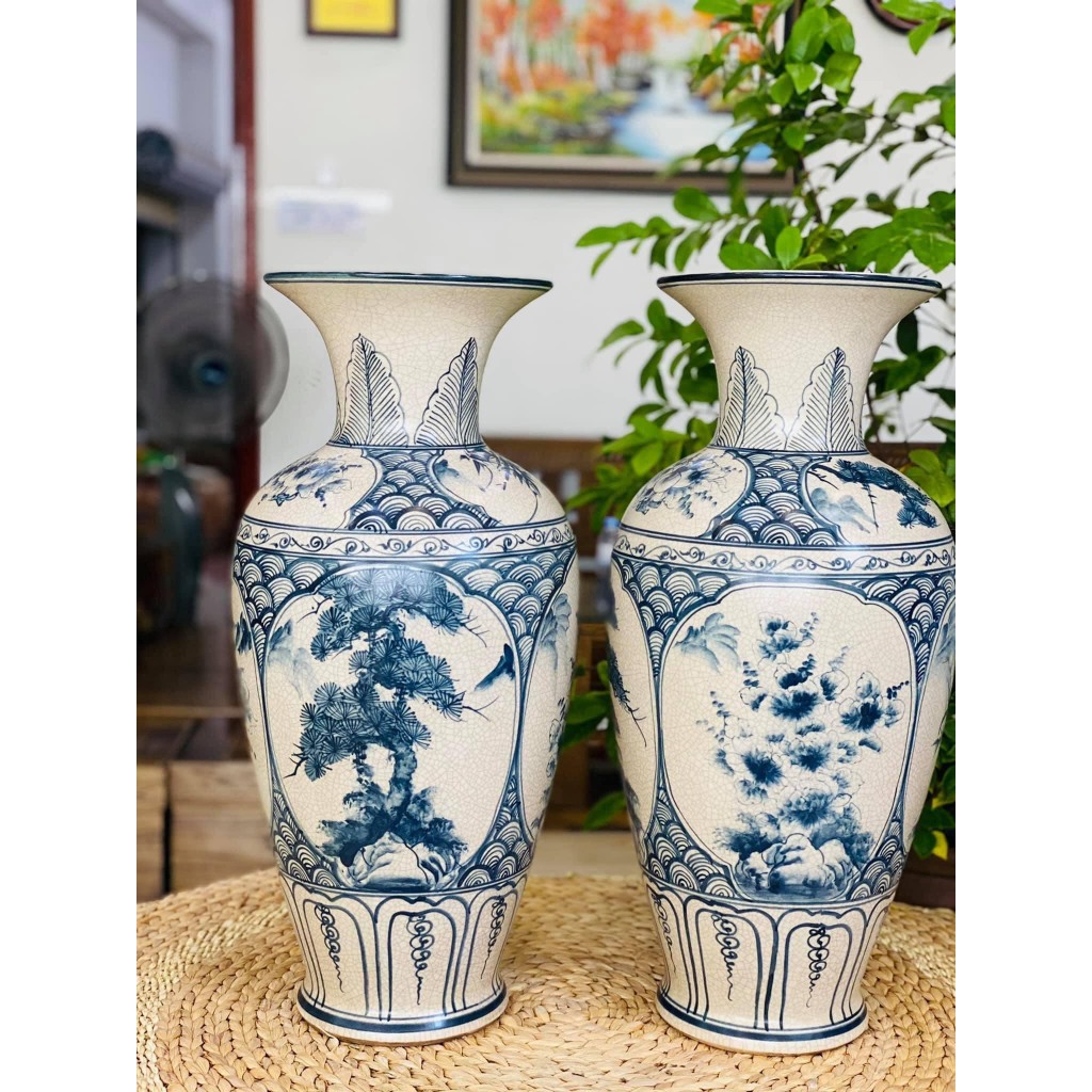 Lọ hoa vẽ sen tràm men rạn giả cổ gốm sứ bát tràng ( 1 chiếc )
