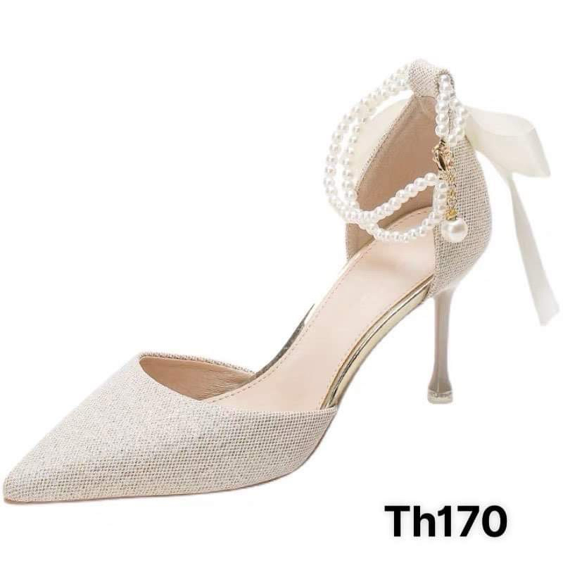 Giày cao gót nữ bít mũi Gót 7 phân, Guốc cao gót nữ da ánh kim siêu sang Th170