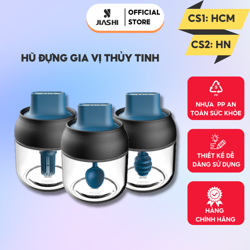 Hũ Đựng Gia Vị Thủy Tinh JIASHI Muỗng Nhựa 250ml, 280ml Siêu Tiện Dụng HDG01