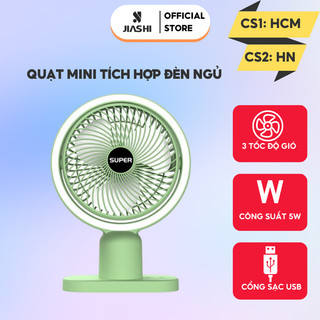 Quạt mini tích điện để bàn di động JIASHI sử dụng lên tới 8h/1 lần sạc USB 3 chế độ gió, kiêm đèn led QMN13