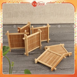 [Phụ kiện chụp ảnh] Đế lót ly bằng tre Nai Decor hình ô thang dùng lót ly, phụ kiện chụp ảnh