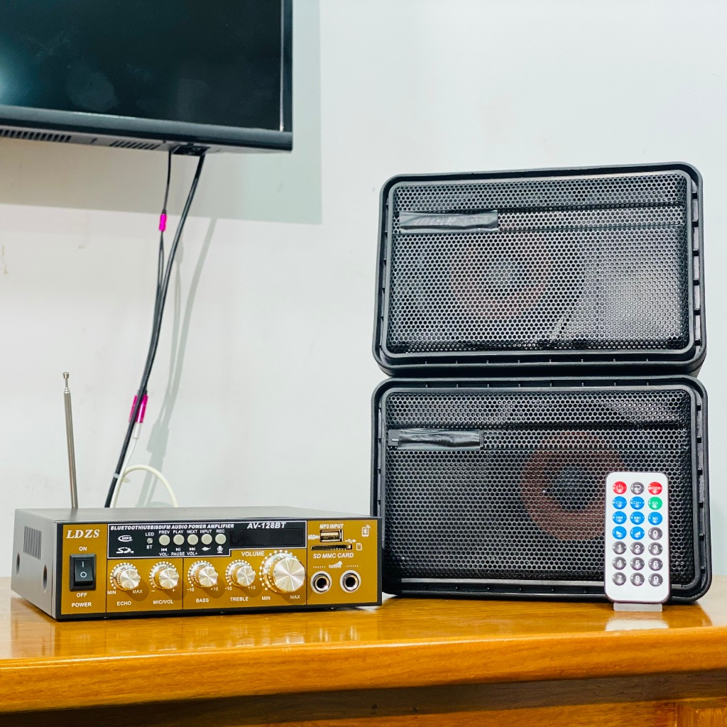 Combo 4 Loa treo tường Nghe Nhạc 151 và Amply 128BT, dành cho quán cà phê, sân vườn, spa, trường học, công xưởng.