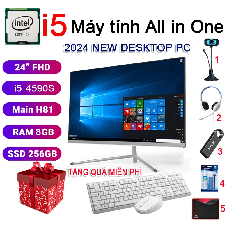 Máy tính PC All In One CPU Core i5 Processor, 4GB DDR3, 128GB SSD, WIFI,22" HD+
