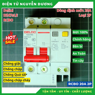 Aptomat chống giật RCBO 20A loại 2P Delixi DZ47sLE, chống rò, chống giật, chống quá tải, chống chập cháy