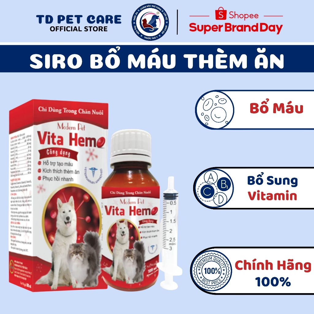 Siro Bổ Máu Cho Chó Mèo Hấp Thụ Vitamin Tốt Hơn VitaHemo - Dung Dịch Bổ Gan Thận Dành Cho Thú Cưng