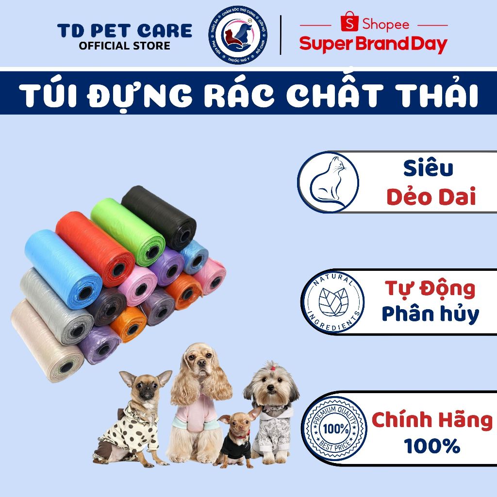 Túi Nilon Đựng Chất Thải Chó Mèo Loại Xịn - Cuộn Túi Đựng Rác Tự Phân Hủy