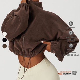 Áo Khoác Nỉ Croptop Dài Tay Nữ - Chất Liệu Nỉ Lông Cao Cấp SmoothFitVN 6563 - Thời Trang Gym, Yoga, Pilates.