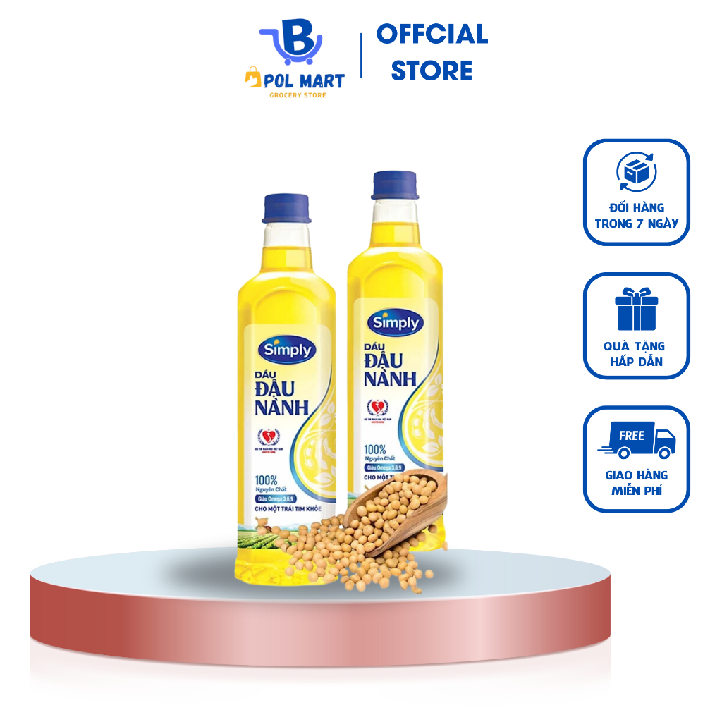 dầu đậu nành simply nguyên chất an toàn cho sức khỏe chai 1 lít POL MART