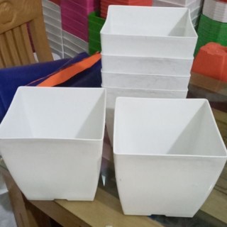 10 Chậu Trồng Hoa V16 Trắng (vuông cạnh khoảng 15cm) - Chậu nhựa dẻo siêu bền.