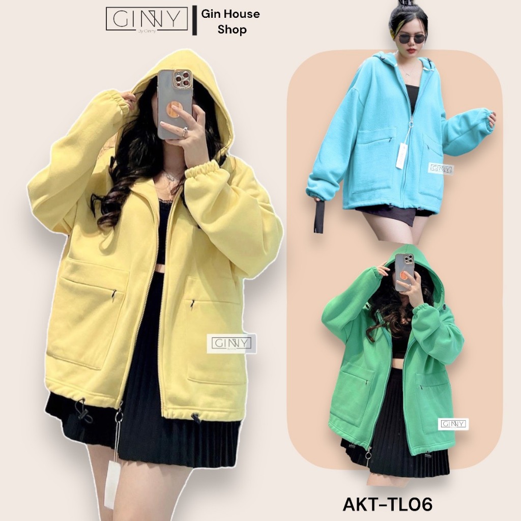 Áo Khoác Thun Nữ Túi Zip GINNY | Phiên Bản Chống Nắng Có Nón | Hàng Đẹp