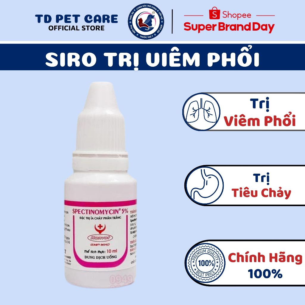 Men Tiêu Hóa Hết Ho Hen TD Spectinomycin 5% 10ml - Siro Ăn Ngon Tiêu Hóa Tốt Cho Chó Mèo
