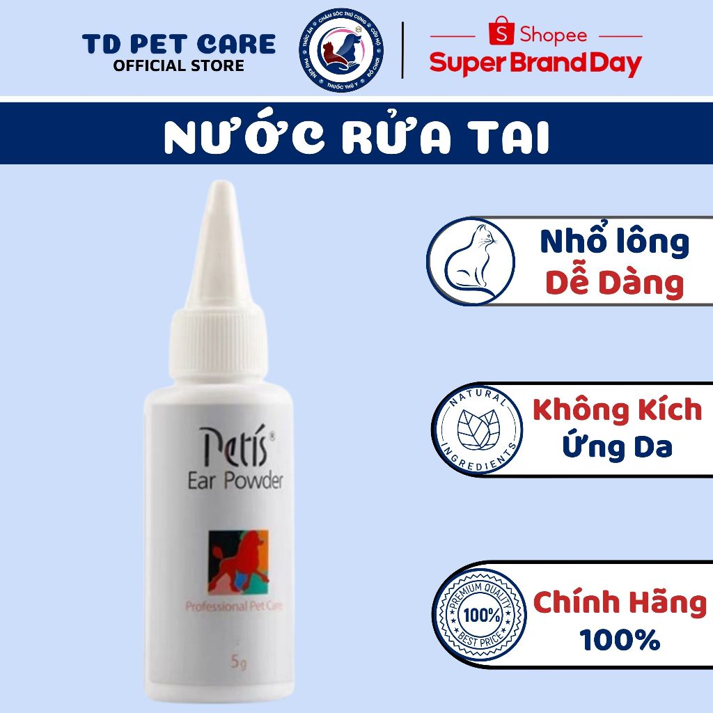 Lọ Bột Nhổ Lông Tai Dịu Nhẹ Cho Chó Mèo PETIS - Bột Vệ Sinh Tai Dành Cho Thú Cưng [CHÍNH HÃNG]