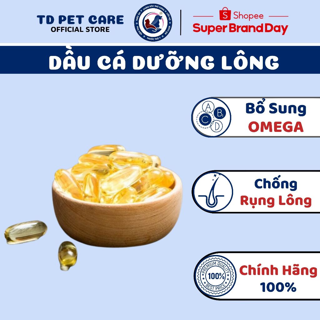 1 Viên Dầu Cá Cho Mèo Dưỡng Lông Mượt Lông Dành Cho Cho Mèo TD - Dầu Cá Cho Chó Giảm Rụng Lông Hiệu Quả Cao