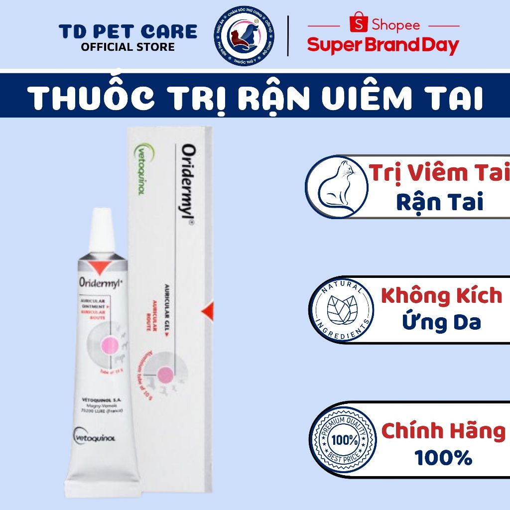   Tuýp Nhỏ Tai Mèo Hết Rận Tai Mèo ORIDERMYL - Ống Nhỏ Tai Cho Chó Hết Mủ Tai Dành Cho Thú Cưng Dexoryl