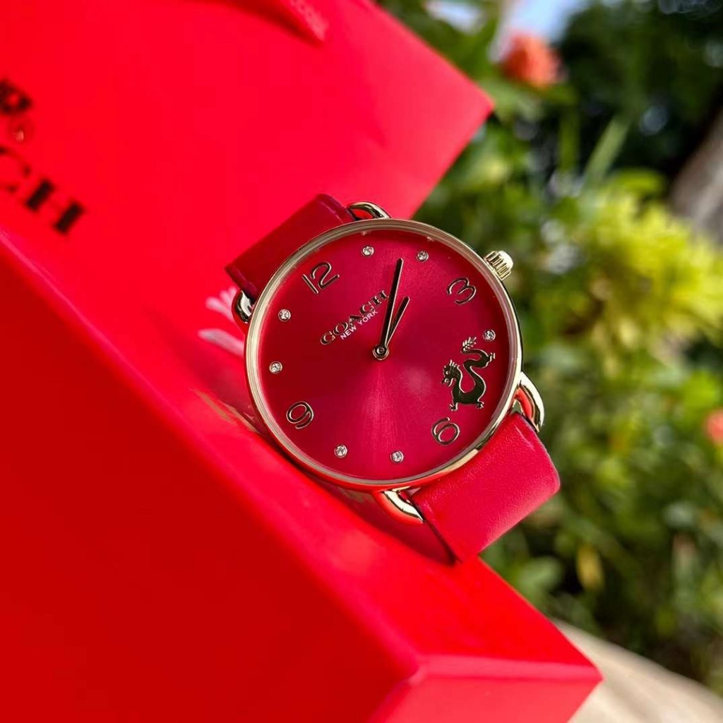 2024 GIÁP THÌN - ĐỒNG HỒ NỮ COACH PERRY DÂY DA ĐỎ HÌNH RỒNG SIZE 36MM
