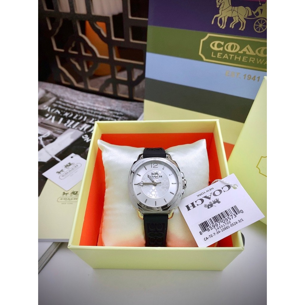 ĐỒNG HỒ NỮ COACH DÂY CAO SU MÀU ĐEN , SIZE 35MM FULLBOX
