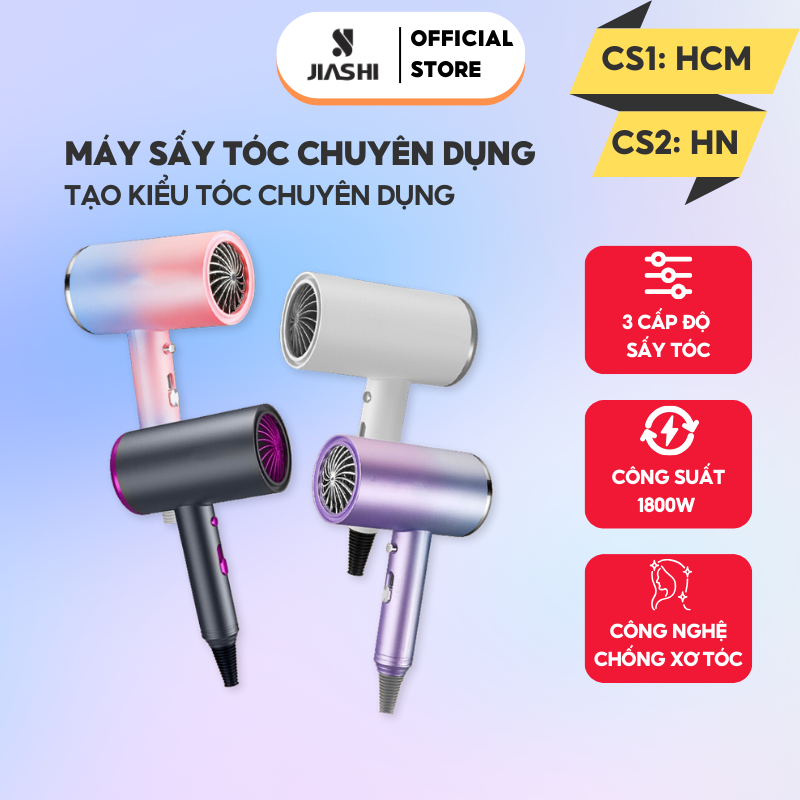 Máy sấy tóc mini, máy sấy tóc JIASHI công suất lớn 1800W, Ion âm dưỡng tóc 2 chiều nóng lạnh, ánh sáng xanh MST06